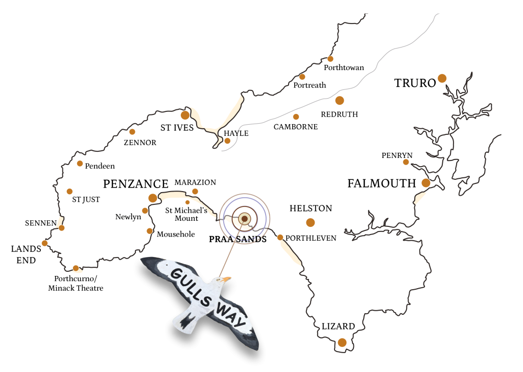 Map showing location of Gulls Way at Praa Sands, Cornwall